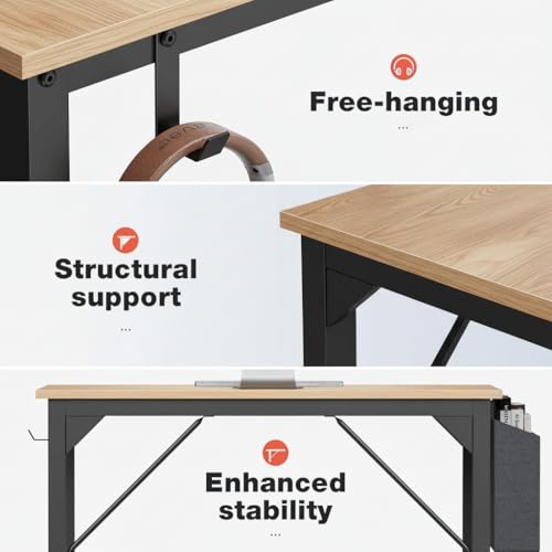 Image of JD FRESH 32 Inch Computer Desk with Bag & Hook /Study Table /Portable Desk /Space-Saving Table /Laptop Table with Storage Bag /Modern Computer Desk for Home Office, Bedroom (Natural)
