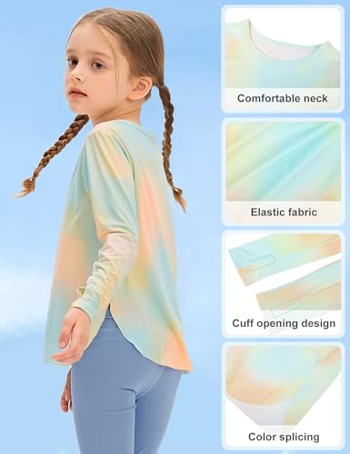 Image of Venzina Girls' Long Sleeve Workout Top with Thumbholes Quick-Dry 4-Way Stretch Moisture Wicking Shirt for Yoga, Dance, Gymnastics(Age 6-10)