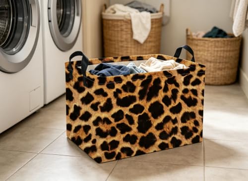 Image of Rectangle Kids Baskets Leopard print Basket Cute Storage Bin Fish Box for Room Decor Gift Basket(Leopard print)