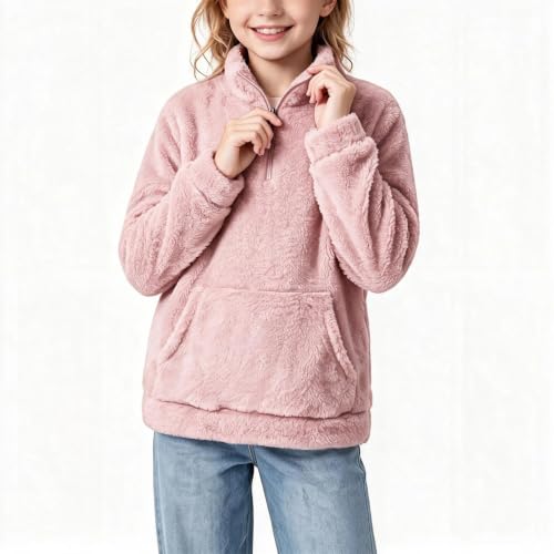 Girls Fleece Sweatshirts Mockneck Half Zip Up Fuzzy Sweat Shirt Winter Tops - image 2
