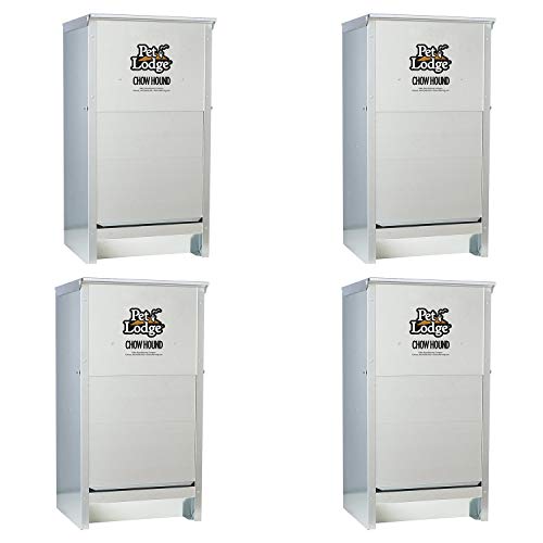 Little Giant Chow Hound 25 Pound Capacity Indoor and Outdoor Automatic Heavy Gauge Steel Dry Food Dog Feeder with Magnetized Door (4 Pack)