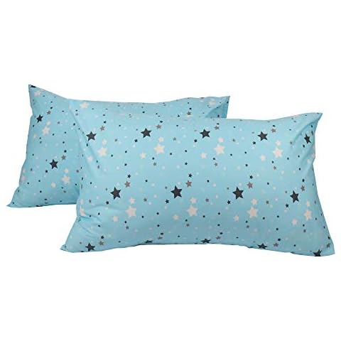 WBYCOTBED 100% Cotton Blue Pillowcases Set, Star Printed Queen Size Pillow Covers with Envelope Closure, 20x30 inches Cover