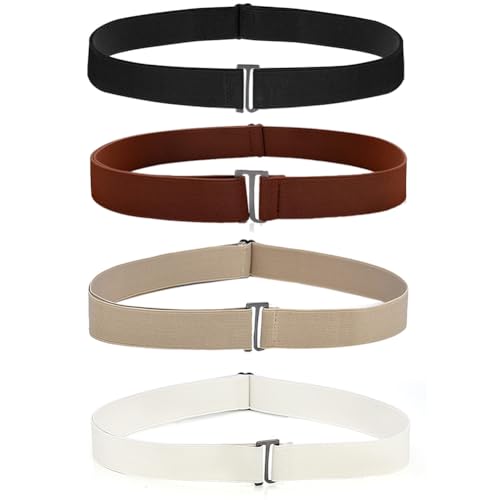 4 pcs No Show Invisible Women Flat Belts,Elastic Stretch Waist Belt with Flat Buckle for Jeans Pants Dresses