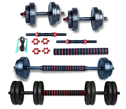 Image of 3 in 1 gym combo Adjustable dumbbells set,14� Dumbbell rod,15.5� Connector 10 mm Eva Foam, Star Nuts kit for home gym Workout. (18 KG, Add Skipping Rope)