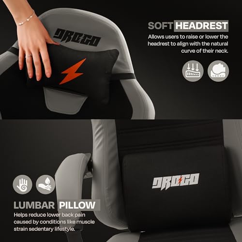 Drogo Aura Ergonomic Gaming Chair With Premium PU Leather Fabric, Linkage Armrest, Adjustable Neck & Lumbar Pillow | Computer Chair For Study | Office Chairs For Work From Home With Recline(LightGrey) - Image 7
