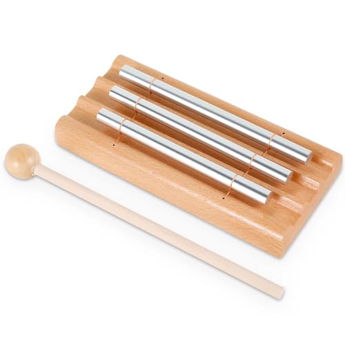 KTZCTPCA 3-Tone Meditation Chime, Hand Percussion Chimes with Mallet, Light Brown