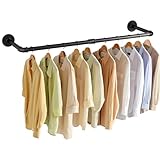 Wall Mounted Clothes Rack 36in, Industrial Pipe Wall Mount Clothing Rack,Heavy Duty Iron Garment Rack Bar for Laundry Room, Closet Storage, Multi Purpose Hanging Rod,Black