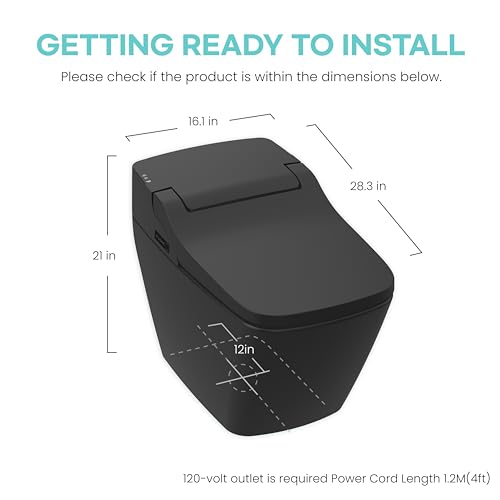 Inodoro inteligente VOVO STYLEMENT TCB-090SA(B) para baños, inodoro de una pieza alargado con tapa automática de apertura y cierre, descarga dual automática de 1,12 galones por descarga, altura ADA, asiento calefactable, fabricado en Corea - Negro miniatura 7