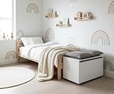 Leomark große Holzspielzeugkiste auf Rädern, Sitzbank mit Stauraum, Spielzeugkiste mit Deckel, Kinderbank – Truhenbank für Kinder, weiße Aufbewahrungsbox 91L, Höhe: 46 cm - 2