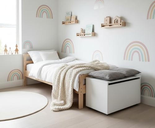 Leomark große Holzspielzeugkiste auf Rädern, Sitzbank mit Stauraum, Spielzeugkiste mit Deckel, Kinderbank – Truhenbank für Kinder, weiße Aufbewahrungsbox 91L, Maße: 71cm x40,5cm x45cm - 2