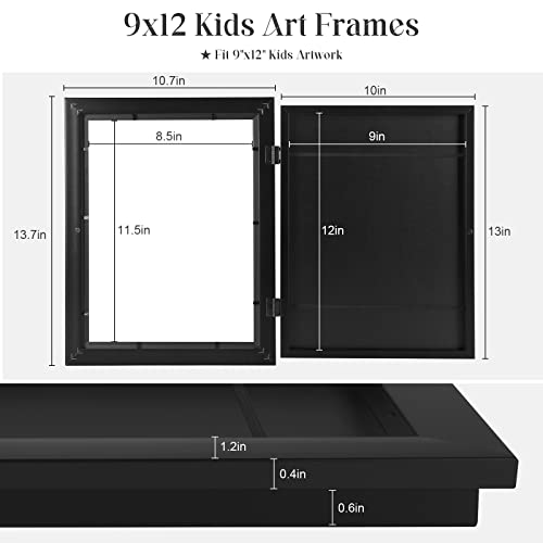 Image of [2Pack] Kids Art Frames, 9x12 Front Opening Kids Artwork Frames Changeable, Black Artwork Display Storage Frame for Wall, Holds 50 Pcs, for 3D Picture, Crafts, Children Drawing, Hanging Art, Portfolio