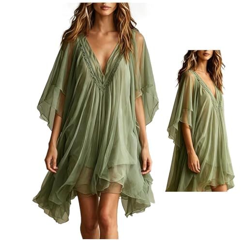 Robes d'été en mousseline verte à col V : la tenue légère idéale pour vos terrasses ensoleillées