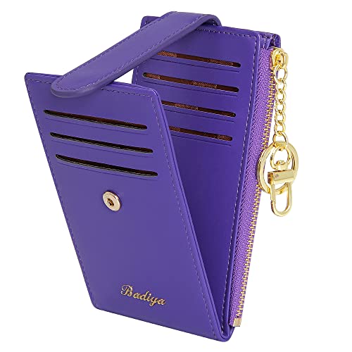 Image of Badiya Slim Women Wallet RFID Blocking Bifold Compact 9 Card Slots Holder Wallets Soft Leather with Zipper Coin Pocket 2 ID Window
