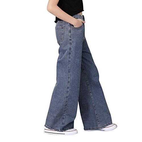 Evelin LEE Little Girls Loose Fit Wide Leg Jeans Fashion Solid Color Denim Pants Casual Trousers2