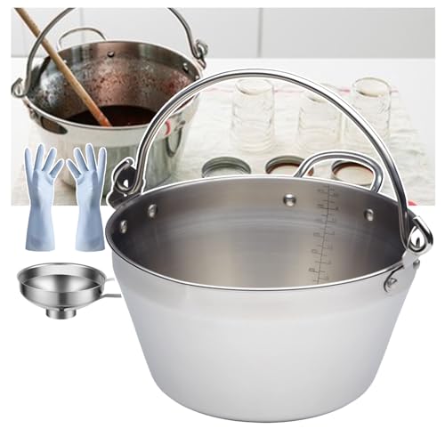 CNAOHGHN Jam Pan, Large Home Made Stainless Steel Jam Pan with Jam Funnel, Stainless Steel Preserving Pan with Side Handle, Home Made Chutney Marmalade Pot, 4.5L/9L