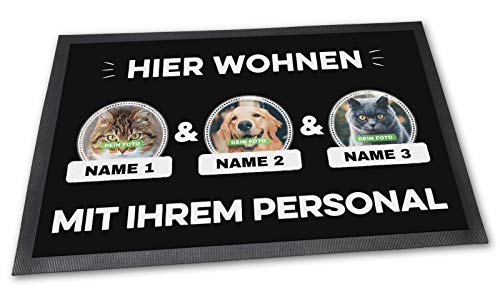 PfotenSchild Fußmatte mit DREI Katzen - Hier Wohnen - Personalisiert mit WUNSCHFOTOS und...