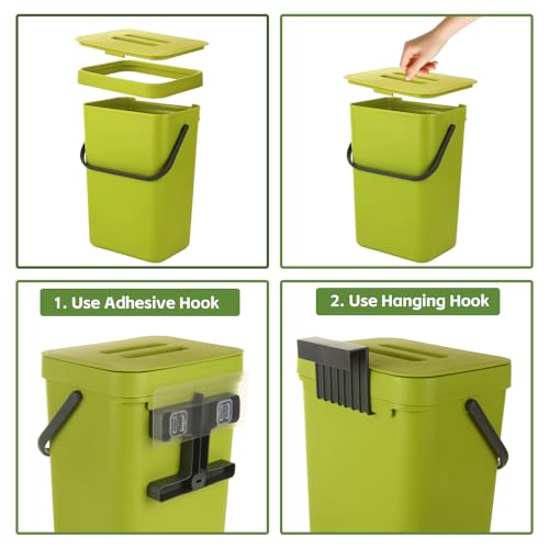 Caneca colgante de plástico con tapa, 12 L, verde miniatura 3