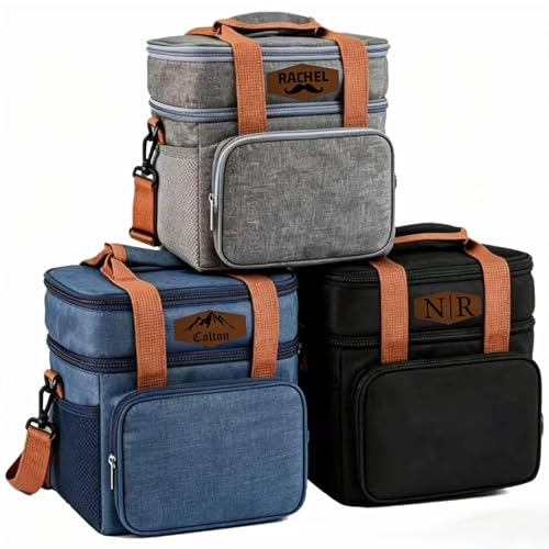 Personalized Double Layer Large Capacity Cooler Lunch Bag, Custom Summer Beer Cooler Bag with Engraving Name, Easy to Clean Picnic Bag for Men Women, Gift for Work Outdoor Dining Travel Spring Outing