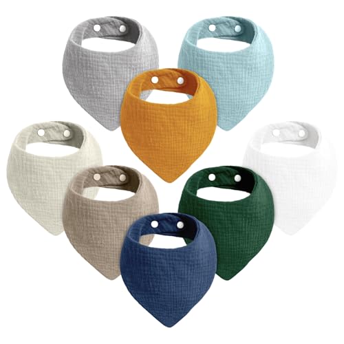 Image of Cherub Baby Bandana Bibs for Drooling and Teething, 8 Pack Muslin Baby Bibs for Boy and Girl 0-36 Months