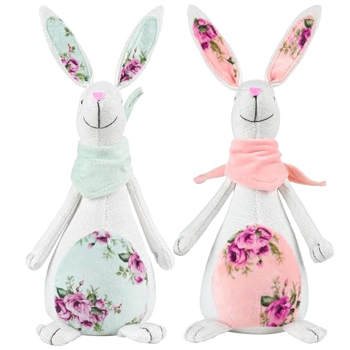 easter bunny gnome decorations with big ears - adorable festive spring rabbit tiered tray and home decor, easter table centerpiece for home, valentine's day gift for kids, adults, set of 2
