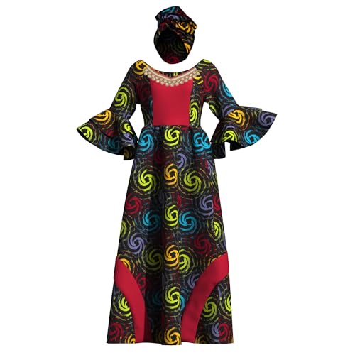 Image of iooiooi Womens African Print Party Maxi Dress Tradition Dashiki Ankara Long Dress & Headwrap