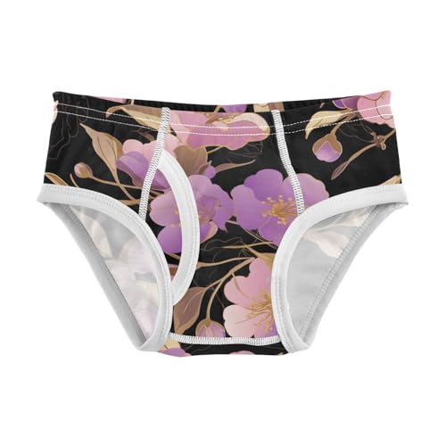 KLL Plum Flower Black Background Toddler Boys' Soft Boxer Briefs Cute Undies