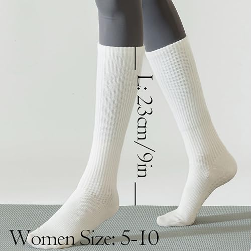 Pilates Grip Socks for Women,Yoga Slouchy Socks with Grips for Barre Workout-Long Scrunch Non Slip Socks3