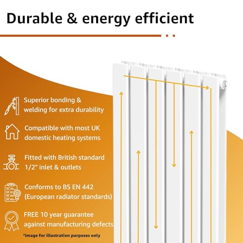 DuraTherm® 1600 x 608mm White Vertical Designer Radiator Double Column Flat Panel Modern Central Heating Panels Bathroom Radiators