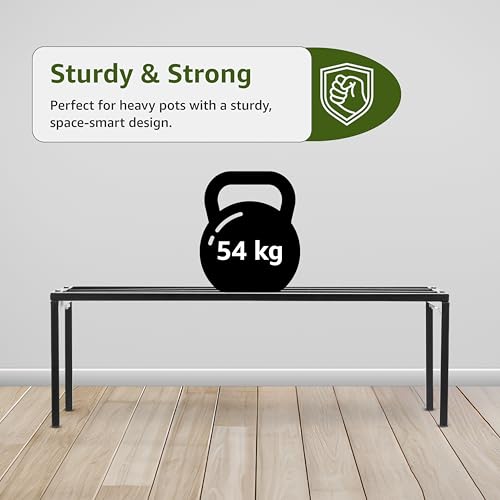 Image of Amazon Brand - Solimo Metal Plant Stand (Set of 4, Black) - Powder-Coated Iron, Heavy-Duty with Sturdy Legs, Corrosion-Resistant, Indoor & Outdoor Use, 20x60x20 cm, Holds up to 54 kg