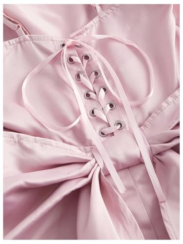 Image of WDIRARA Women's Satin Bow Homecoming Dresses Spaghetti Strap Wedding Guest Gown Summer Mini Dress