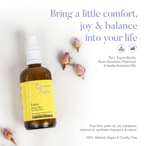 Corinne Taylor | Love Room, Pillow & Sleep Spray | Fabric Freshener | Rose Geranium, Rosewood, Patchouli & Vanilla | Organic & Natural | Vegan | 100ml - Image 6