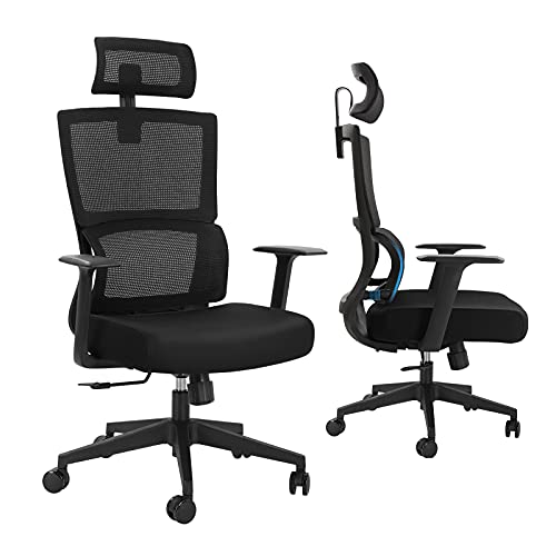 AuAg Computer Chair, Ergonomic Office Chair High Back Rolling Desk Chair with Lumbar Support, Adjustable Headrest & Thicken Seat Cushion, Mesh Task Office Chair, Executive Swivel Chair, Black