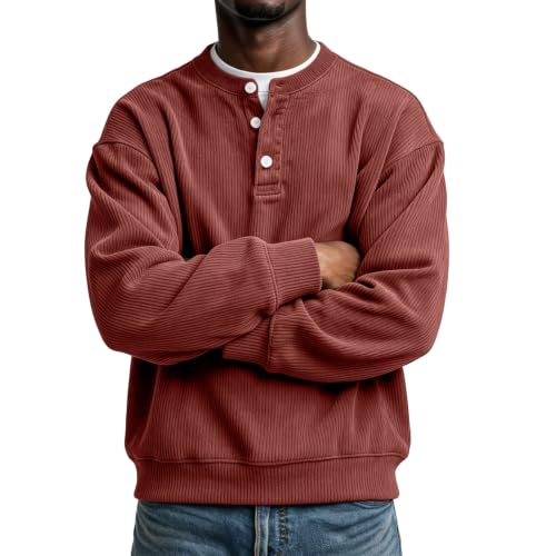 Corduroy Henley Shirts for Men Long Sleeve Casual Fall Shirt Pullovers - image 6