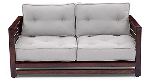 Urban Ladder Raymond Low Wooden Sofa 2 Seater (Finish : Walnut, Colour : Grey)