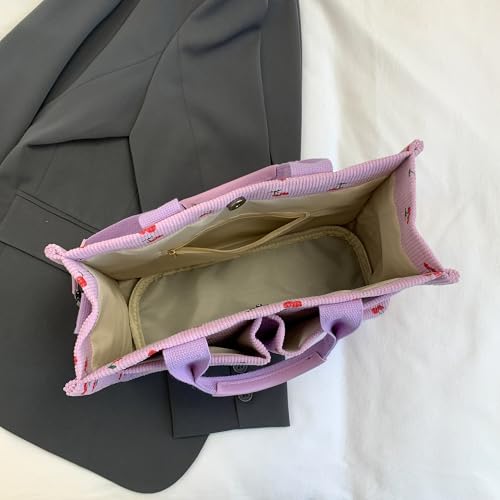 Image of Cherry Tote Bag for Women Canvas Patched Purse Cute Shoulder Bag Multi-Pocket Satchel Handbag for work travel