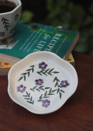 Image of WEAVING HOMES Lavender Fields Handmade Dessert Plate Luxurious Premium Ceramic Plates, Handmade Kitchenware Dinnerware Pasta Serving Plates- Set of 1