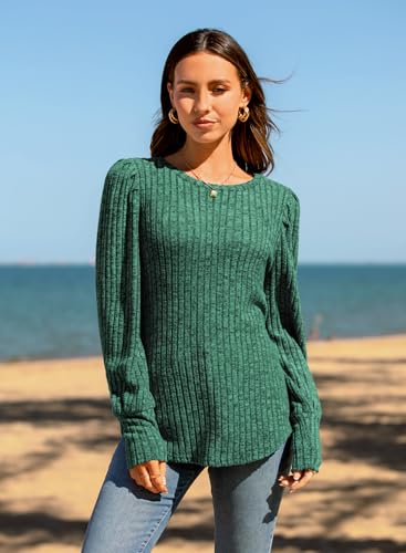 Image of MIHOLL Women's Puff Long Sleeve Shirts Casual Knit Blouses Crew Neck Elegant Tunic Tops