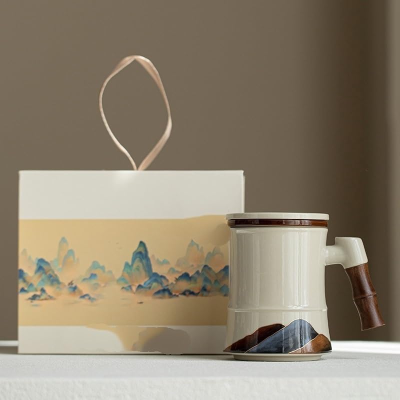 Tasse à thé Tasse à thé en céramique Grasswood Ash avec filtre et couvercle Récipient de trempage