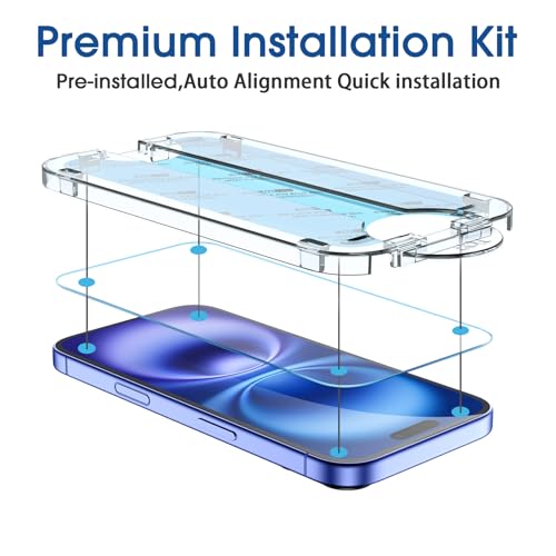 Image of amFilm OneTouch for iPhone 16 Plus Screen Protector 6.7'' Tempered Glass | Auto-Alignment, 30s Install, Bubble Free, Scratch & Drop Protection, HD Clear, Camera Lens Protector, 2+2 Pack (16-6.7'')