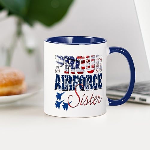 Taza de cerámica de 11 oz blanco y azul marino miniatura 3