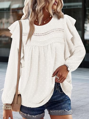 BETTE BOUTIK Womens Boho Fall Long Sleeve Shirts Crewneck Dressy Casual Blouses Trendy Flowy Tops