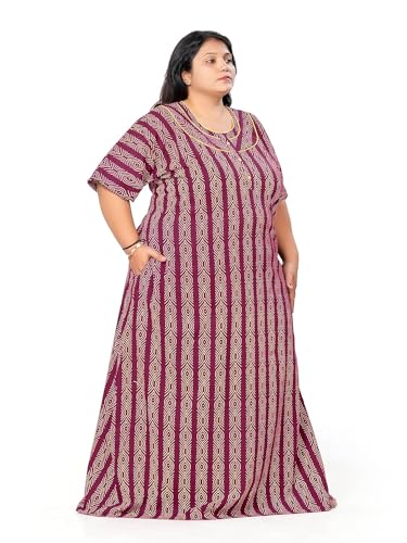 Image of Tout ENSEMLE Women's Cotton Printed Maxi Nighty - Plus Size Nightwear 3XL, Comfortable Lounge Dress for Ladies, Soft Breathable Sleepwear - Floral Design, Summer Night Gown