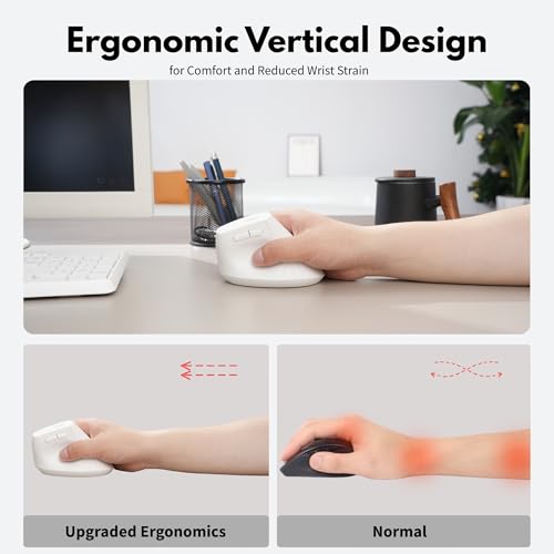 Image of Ergonomic Mouse,Wireless Mouse,Bluetooth Vertical Mouse with BT5.0 /4.0 /2.4G, Rechargeable with Battery Indicator,Ergonomic Design for Comfort and Reduced Wrist Strain for Home,Office Use(White)