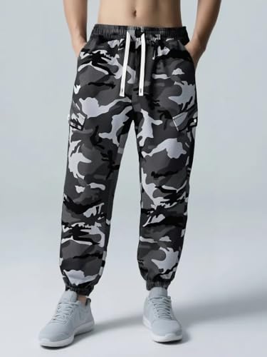 Image of TAGAS Men's Camouflage Cargo Jogger Pants | Cotton Blend Army Print Track Pants | Elastic Waist Slim Fit Casual Trousers with Pockets