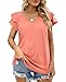 OFEEFAN Womens Spring Tops Loose Fit Ruffle Sleeve V Neck Tshirts for Women Dressy Casual Coral L