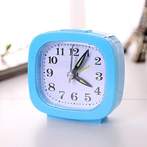 BESSKY Square Small Alarm Clock for Bedroom Battery Operated,Travel Quartz Beep Alarm Clock Cute Portable (Sky Blue)
