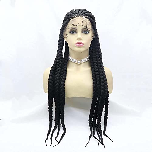 Xiweiya Wigs Black Braids Full Lace Braided Wigs For Women Jumbo Box9 Braids Synthetic Full Lace Wig With Baby Hair Lightweight Synthetic Hair Braids Cornrow Twisted Wig - Image 2