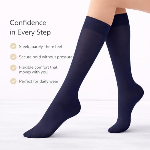 Image of Diamond Star Women's Trouser Socks, Opaque Knee High Nylon Socks, Stretchy Comfort Fit for Work and Casual, 6 Pairs