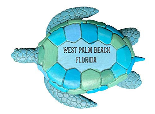R and R Imports West Palm Beach Florida Souvenir Hand Painted Resin Refrigerator Magnet Sunset and Green Turtle Design 3-Inch Approximately