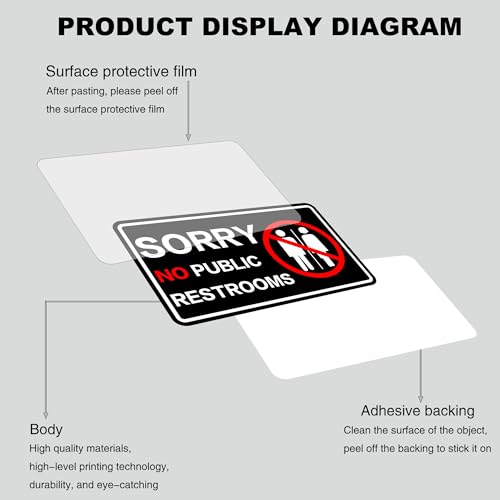 Image of Sorry No Public Restroom Signs, Self Adhesive Weatherproof UV Protected Vinyl No Public Bathroom Signs for Business Window Door